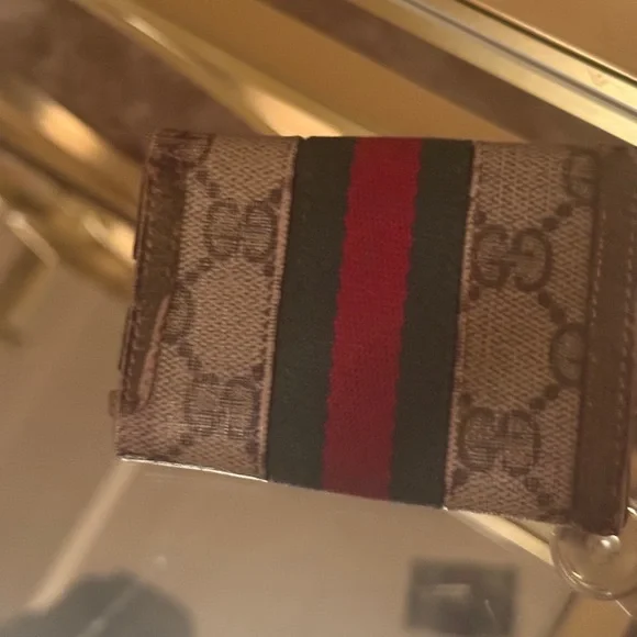 Gucci Brown Monogram Card Holder with Red and Green Stripe - Picture 5 of 5